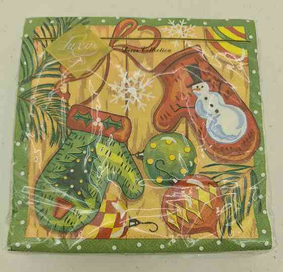 Новогодняя бумажная салфетка (ЗЗхЗЗ, 20шт) LuxyНГ Новогодние рукавички(1233) (1 пачка) Харьков