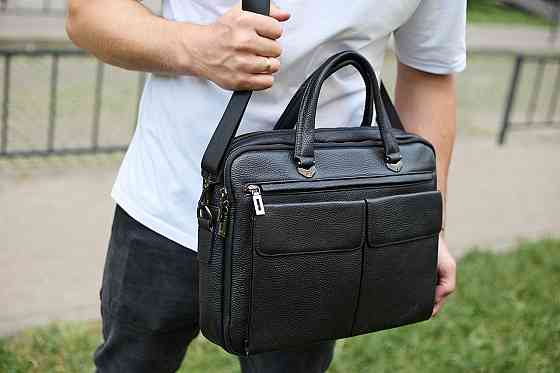 Сумка чоловіча офісна через плече 39х29х10, практичний шкіряний портфель для бізнесу, сумочка для навання, чорний Київ