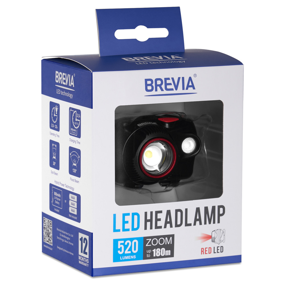 Ліхтар налобний Brevia 520Lm, Focus Control, 800mAh, 3xAAA, білий/червоний Львів - фото 10