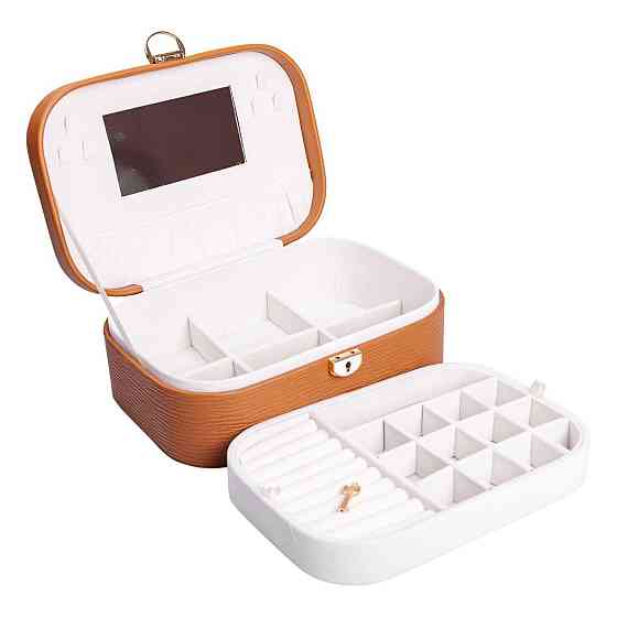 Скринька для прикрас з еко шкіри 2 яруси із замком органайзер для ювелірних виробів HP-5-1BR Київ