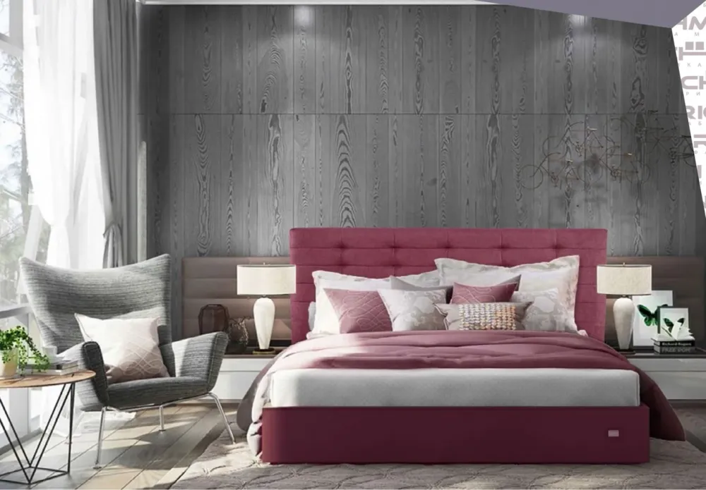 Кровать Двуспальная Erika Comfort 160 х 200 см С подъемным механизмом и нишей для белья Бордовый Киев - изображение 2