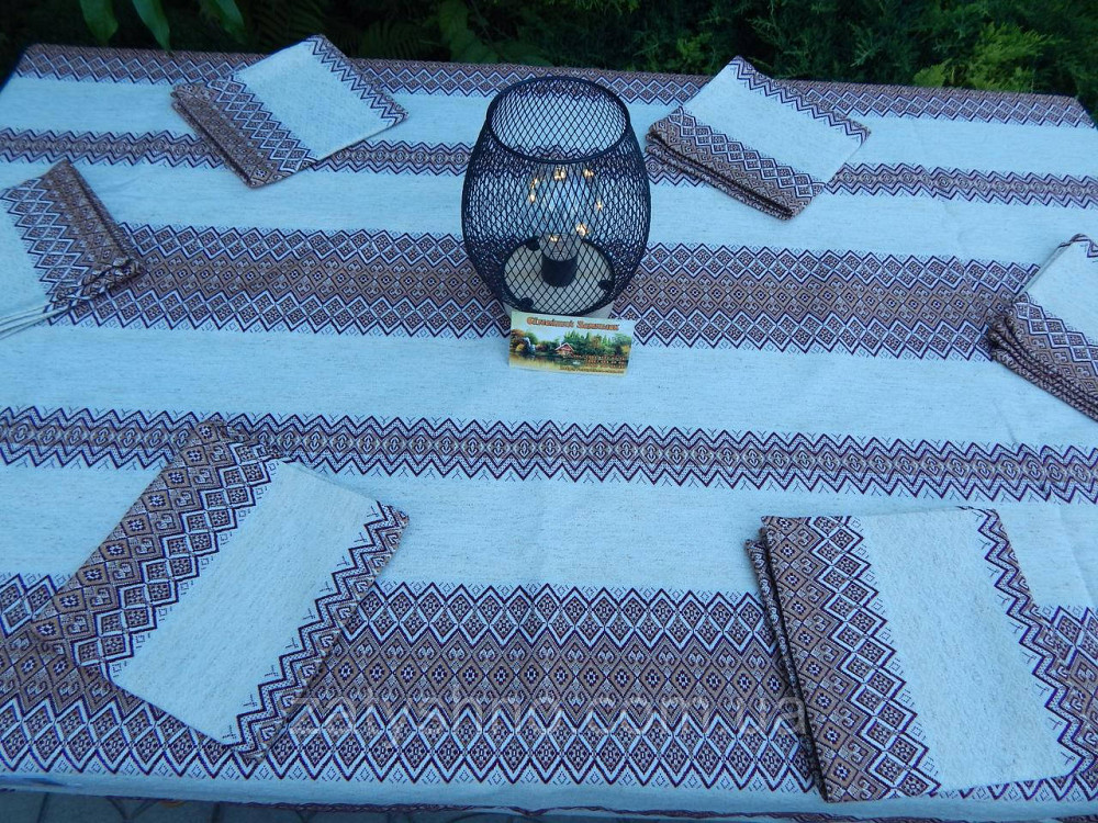 Коричнева скатертина з сетами на льону Київ - фото 3