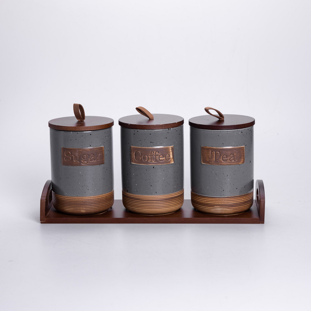 Набір порцелянових банок для сипучих 3 шт по 800 мл з кришками Сірий HP-26-1G Коломия - фото 1