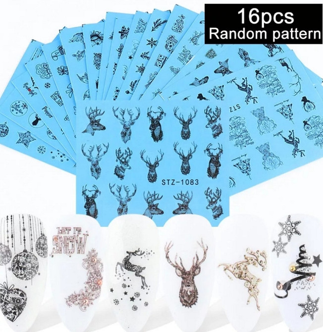 Новогодние слайдеры на ногти набор - в наборе 16 штук Киев - изображение 1