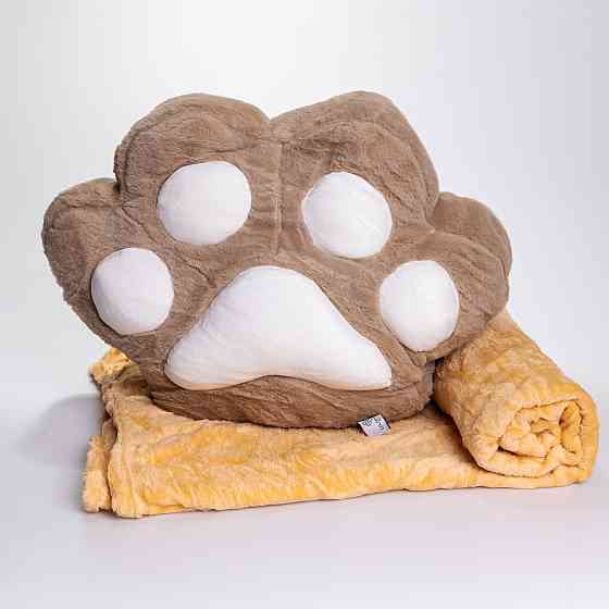 М'яка іграшка-подушка з пледом і муфтою Лапка 40×40×25 (см) іграшка плед 3 в 1 дитячий плюшевий плед Коричневий 520-18BR Київ