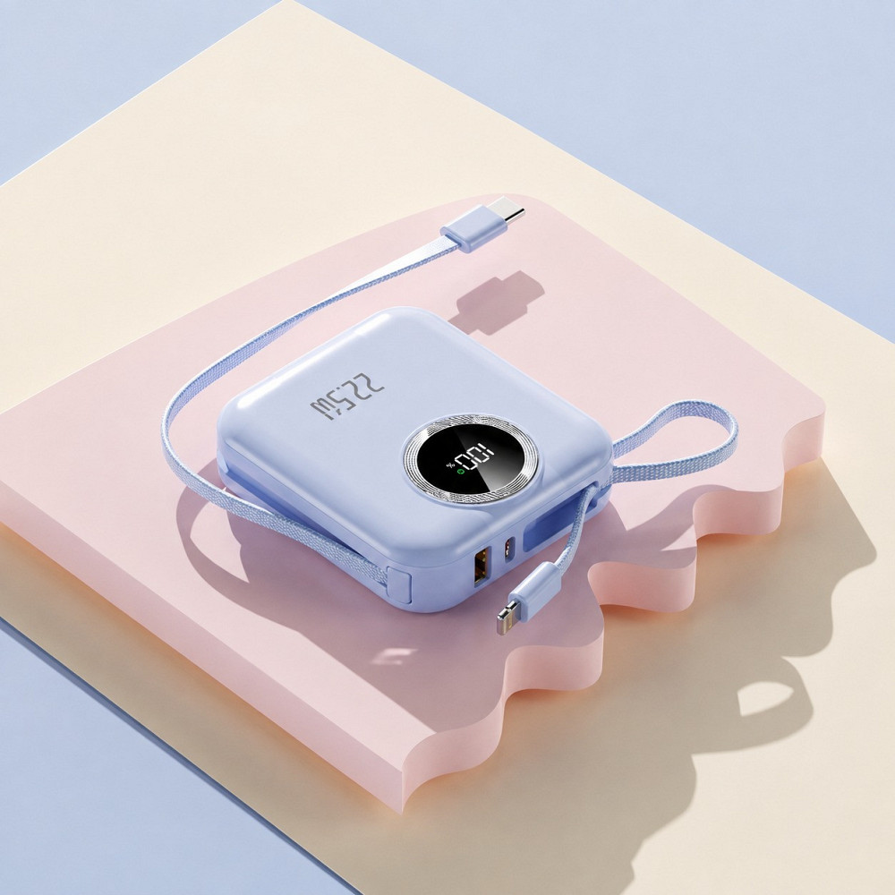 Мини-повербанк 10000 mAh с быстрой зарядкой 22.5W, с Power Delivery 20W и встроенными кабелями Lightning и Type-C,White Каменец-Подольский - изображение 5
