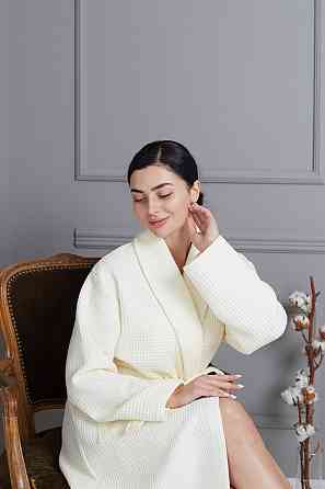 Жіночий вафельний халат Ideal Textile довгий ванільний XXL Чернівці