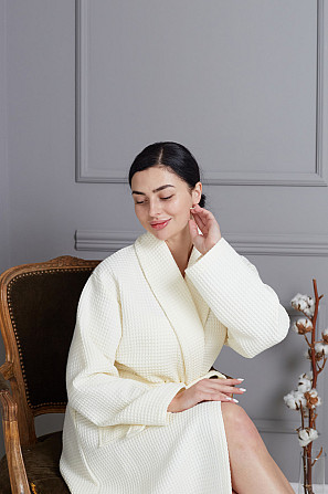 Жіночий вафельний халат Ideal Textile довгий ванільний XXL Чернівці - фото 2