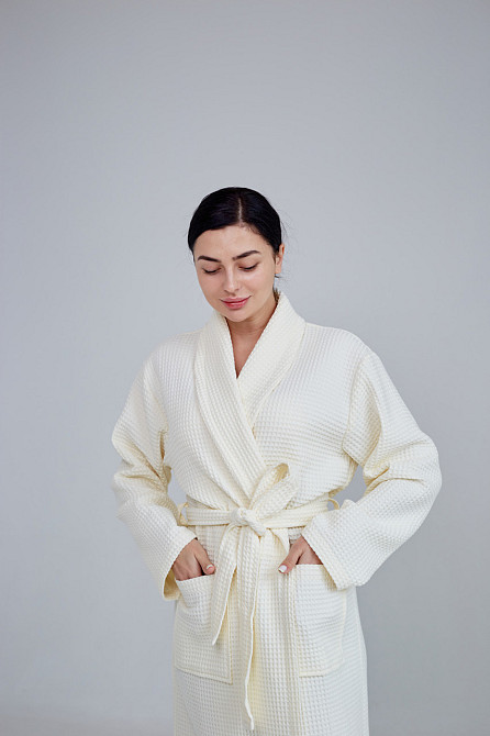 Жіночий вафельний халат Ideal Textile довгий ванільний XXL Чернівці - фото 3