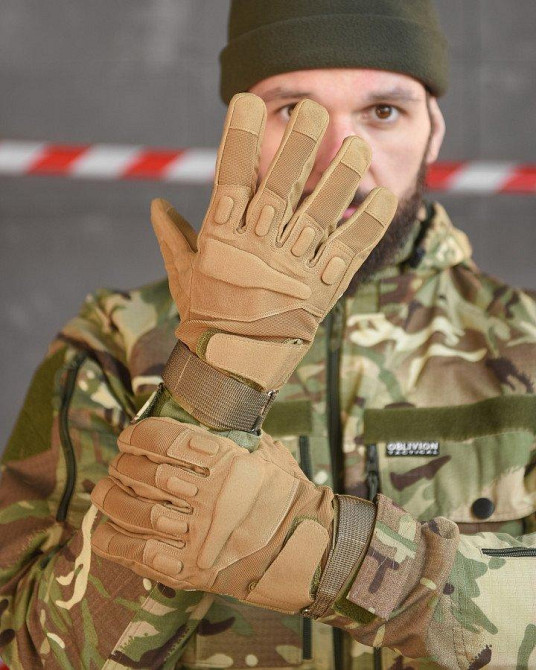 Перчатки тактичні чоловічі повнопали з захистом кайот Одеса - фото 1