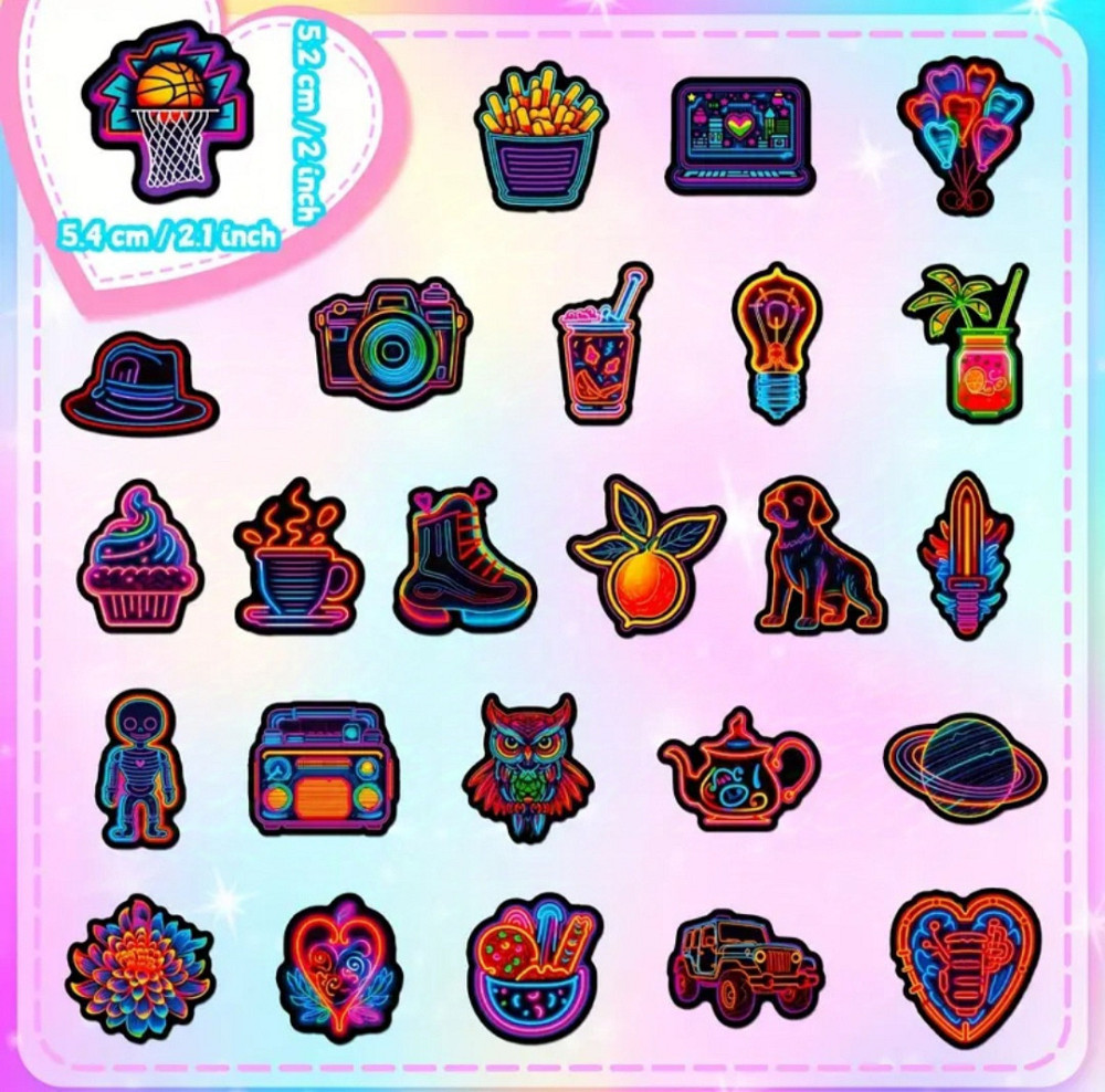 Наклейки стикеры неоновые - водонепроницаемые виниловые, 15шт. Киев - изображение 3