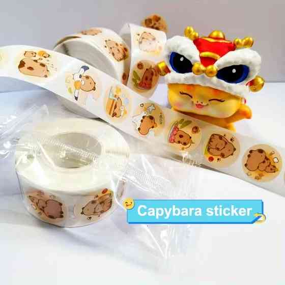 Стікери капібара — рулон 500 шт Ø2 см, милі наліпки для декору Київ