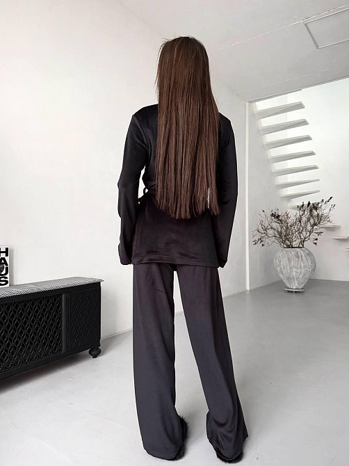 Жіночий стильний домашній костюм брюки палаццо + кімоно, велюр Одеса - фото 3