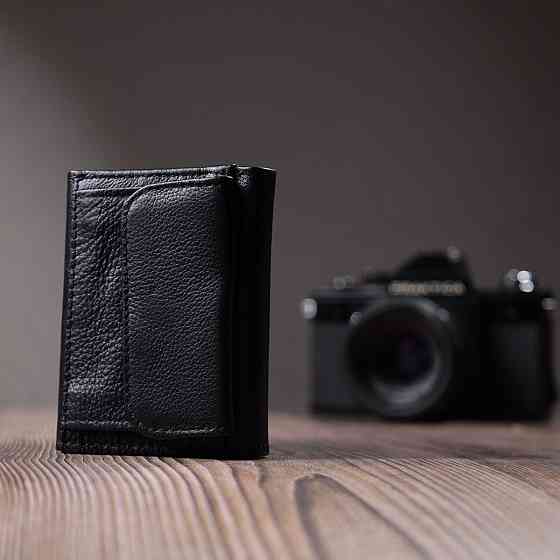 Зручний компактний гаманець з монетницею із натуральної шкіри ST Leather 22742 Чорний Київ