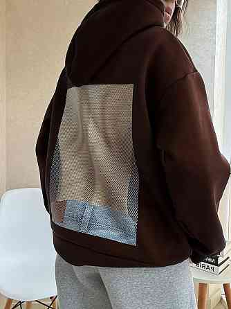 Жіноче стильне оверсайз худі з турецької тринитки на флісі Шоколад Одеса