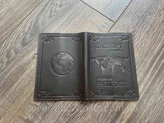 Шкіряна обкладинка для паспорта карта світу коричнева ST Leather Київ