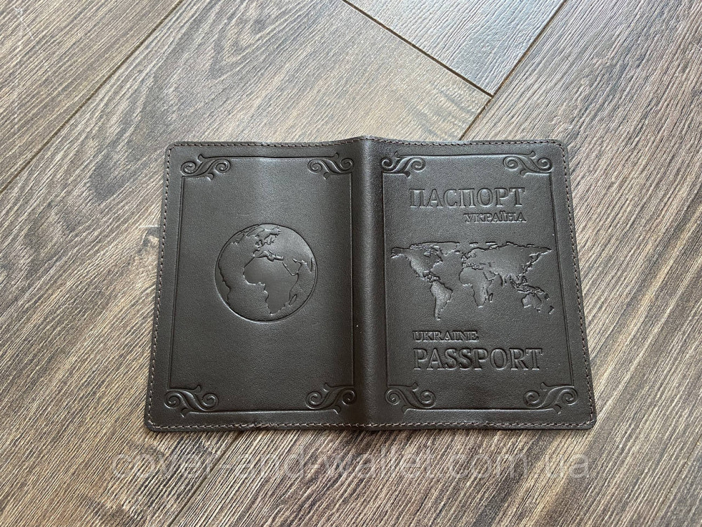 Шкіряна обкладинка для паспорта  карта світу коричнева ST Leather Київ - фото 5