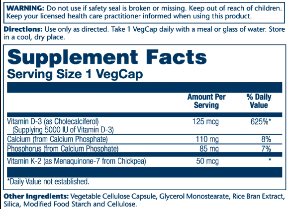 Витамин Д3 К2 Solaray Vitamin D3 + K2 5000IU 60 vcaps Киев - изображение 2