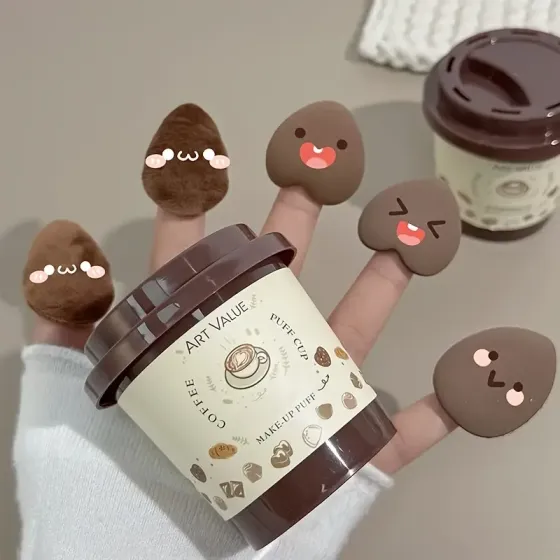 Набор мини-губок для макияжа в упаковке-кофейной чашке – 5 шт Киев