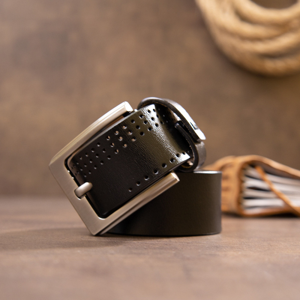 Ремень с дырками мужской Vintage 20383 Черный Киев - изображение 9