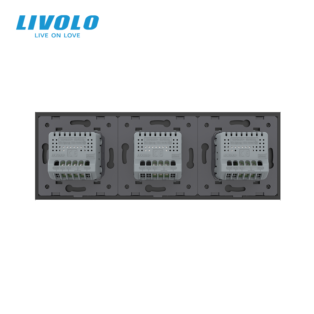 Сенсорний вимикач 4 сенсора (1-1-2) Livolo чорний скло (VL-C701/C701/C702-12) Коломия - фото 6