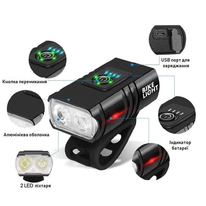 Фонарь велосипедный передний в алюминиевом корпусе BK02, Фара на руль велосипеда, Велофонарь передний SE-55 Ивано-Франковск - изображение 1