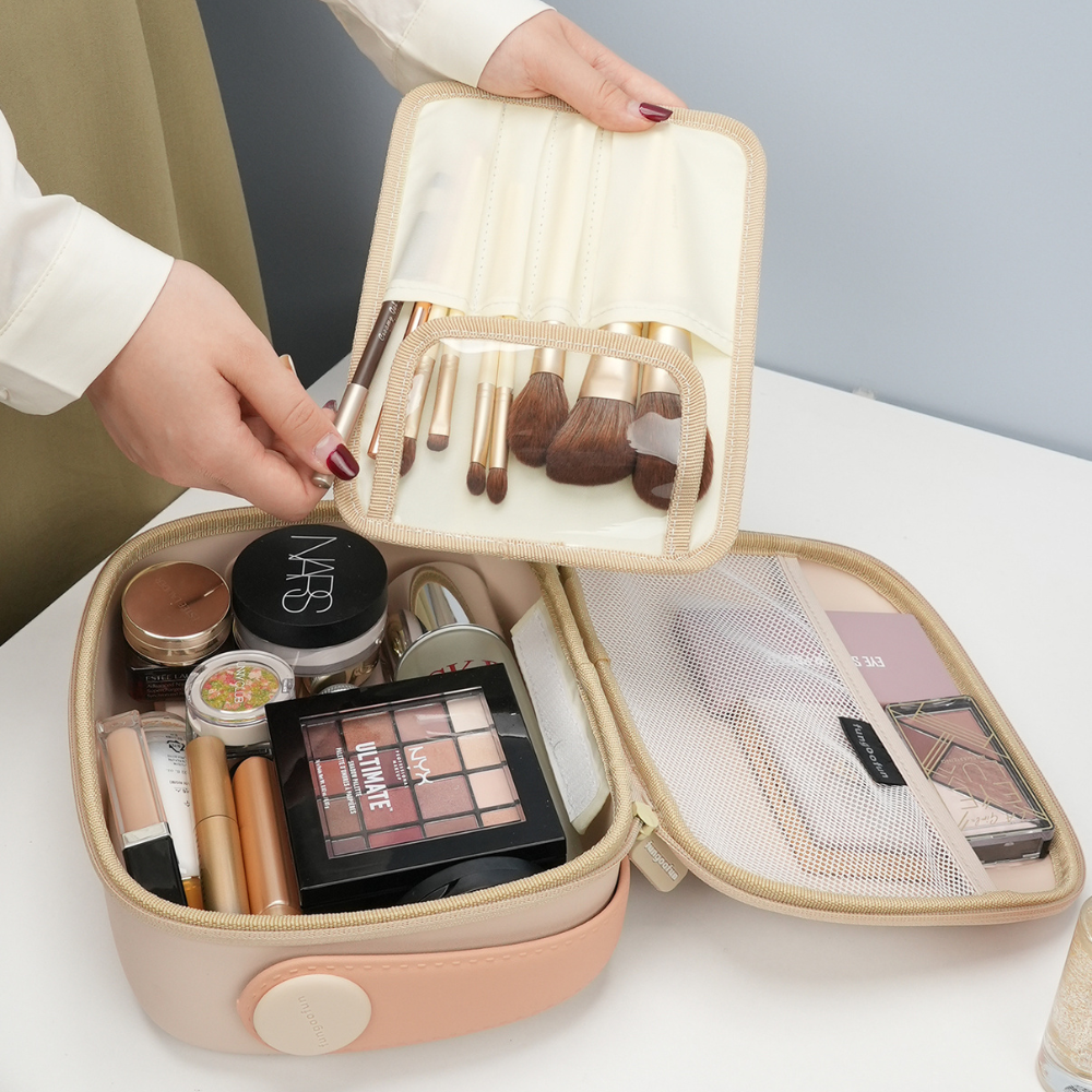 Косметичка Fungoofun силіконова б'юті-чемодан для косметики та аксесуарів, сумочка з ручкою на блискавці, бежева Кам'янець-Подільський - фото 8