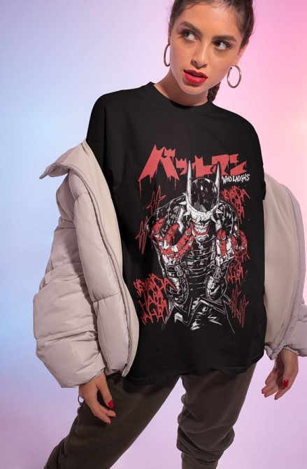 Футболка для хлопчика з аніме принтом Батман Комікс Джокер Вхо оверсайз (зріст від 165 до 180) Чорний AnimeJ0884m Дніпро - фото 2