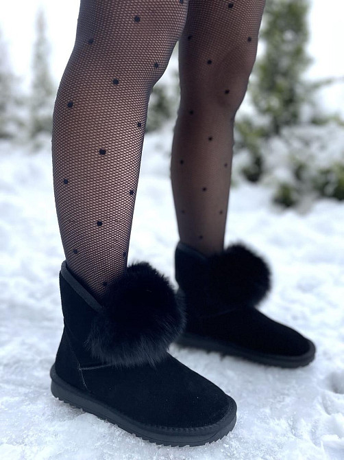 Угги жіночі OUQIDAGENI чорні замша натуральна висота 16 см (A1801-1) Коломия - фото 2