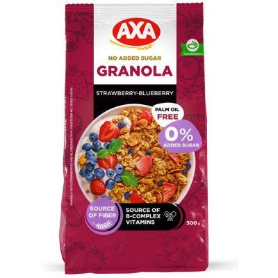 Гранола АХА з полуницею та чорницею без цукру з підсолоджувачем 300 г (4820237693136) Вінниця - фото 1
