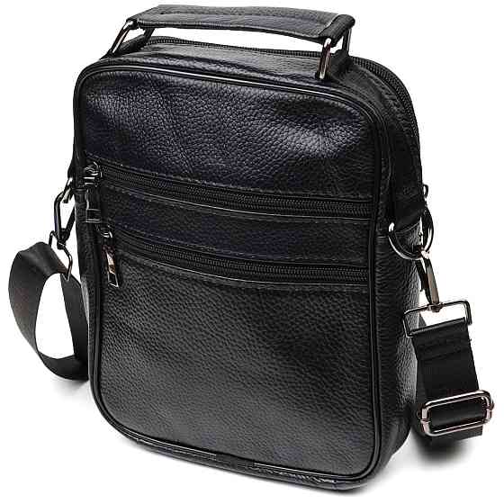 Практичний чоловічий месенджер із натуральної шкіри Vintage 21950 Чорний Київ
