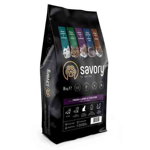 Корм сухий Savory Adult Cat Steril Fresh Lamb and Chicken для стерилізованих котів зі свіжим ягням і куркою 8 кг Київ
