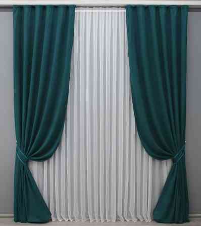 Комплект готовых штор VR-Textil Микровелюр Petek № 1494ш Изумрудный 100х290 см 2 шт (31-729) Киев