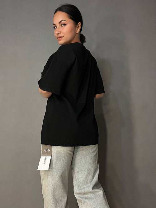 Футболка жіноча A-N 0098 з камінням імітація корсету оверсайз, чорний, one size Київ - фото 5