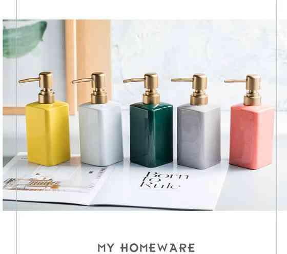 Стильний диспенсер для мила з кераміки на 320 мл, пляшка з дозптором для рідкого мила чи шампуню, Рожевий Кам'янець-Подільський