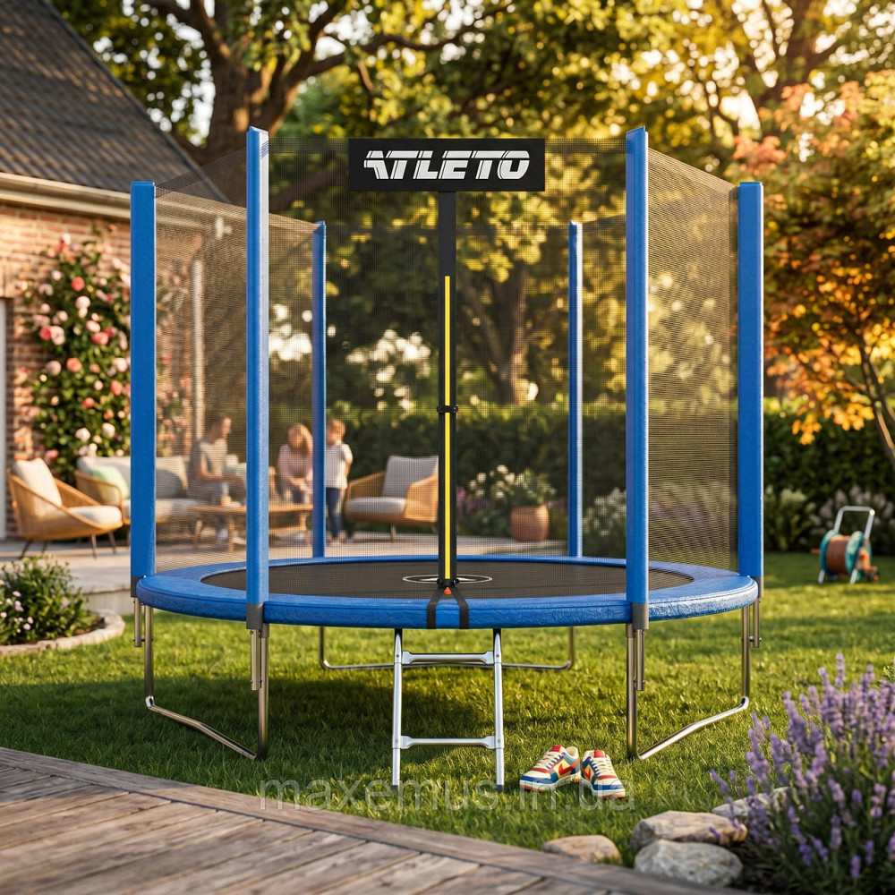 Батут детский с защитной сеткой и лестницей Atleto 183 см (6 ft) Синий + Подарок для дома и улицы Мостиска - изображение 12