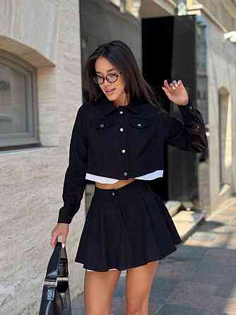 Жіночий стильний костюм-двійка: піджак на ґудзиках і спідниця-шорти вельвет Чорний, 48 Одеса