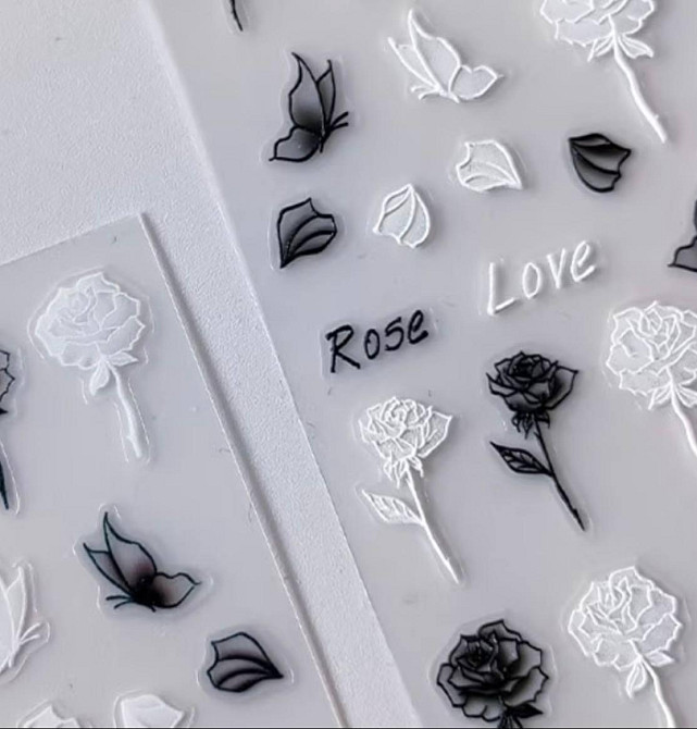 Слайдер для ногтей розы чёрно-белые 7.2×9.2 см — наклейки nail art Rose Love Charm, 1 лист Киев - изображение 3