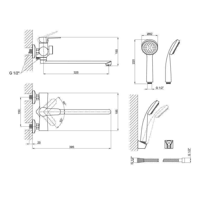 Смеситель для ванны c душевым гарнитуром Lidz Nicole 005 (k35) LDNIC005BLA45183 Black Киев - изображение 2