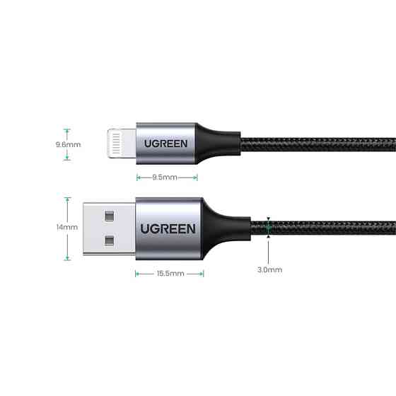 Кабель USB 2.0 AM-Lightning M, 2 м, 2.4A, Чорний, US199 UGREEN Вінниця