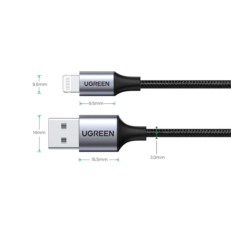 Кабель USB 2.0 AM-Lightning M, 2 м, 2.4A, Чорний, US199 UGREEN Вінниця - фото 2