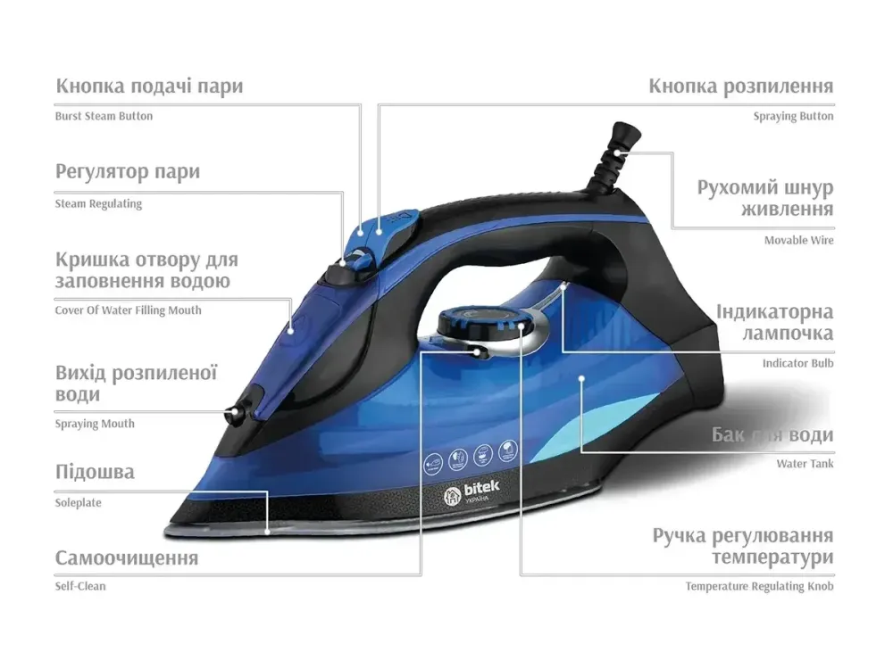Праска парова з керамічною підошвою 3200Вт BITEK BT-1321B Одеса - фото 4