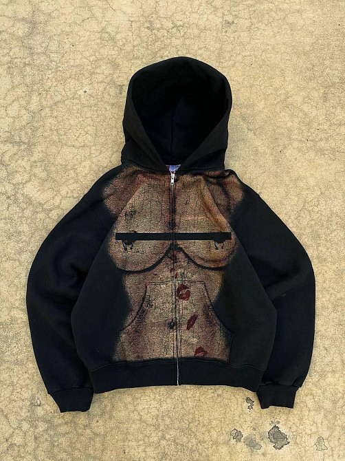 Женская стильная оверсайз худи с капюшоном на молнии петля пенье + турецкая рибана Одесса - изображение 8