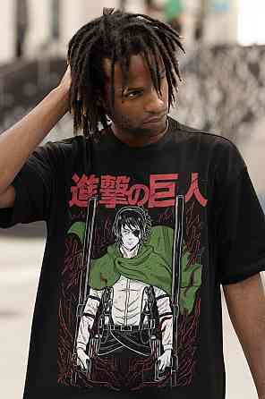 Футболка для хлопчика з аніме принтом Атака титанів оверсайз (зріст від 165 до 180) Чорний AnimeJ0803m Дніпро