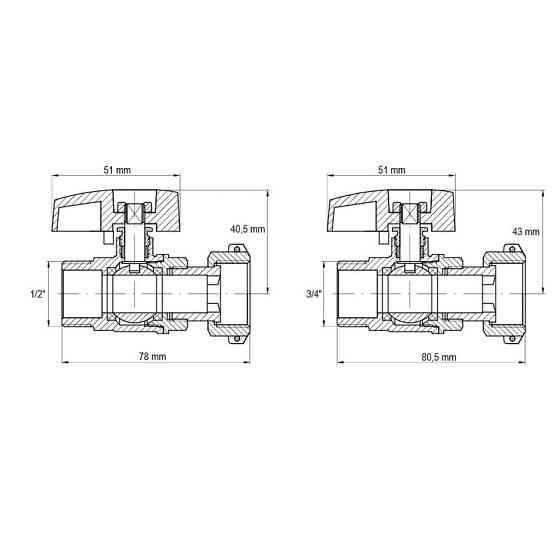 Комплект кранів для підключення газового котла KOER KR.1323 прямий (1/2"x2шт, 3/4x2шт) (KR3125)   ( 21043 ) Харків