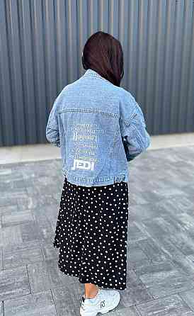 Джинсовая куртка женская оверсайз с вышивкой р 42-46 Харьков