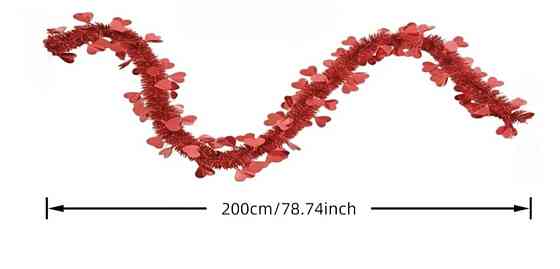Гірлянда-дощик з сердечками червона 2 м 1 шт (0291) Сміла