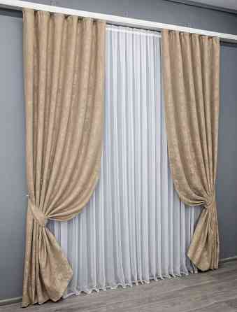 Комплект готових штор VR-Textil Жакард Sultan YL № 1699ш Темно-бежевий 100х270 см 2 шт (31-744) Київ
