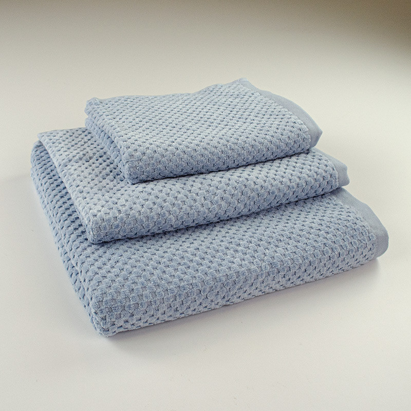 Комплект махровых полотенец однотонных 3шт 40x70см, 50x90см, 70x140см Damask Премиум качества Жаккардовое с велюром (Голубой) Сумы - изображение 1