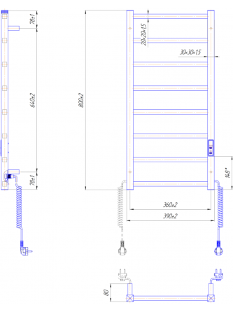 Электрический полотенцесушитель Mario Токио-I 800x400/80 TR К таймер-регулятор, черный мат Киев